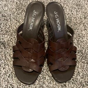J. G. Hook Women's Brown Leather Slide Sandals